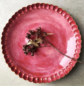 Prato orgânico borda  rosa 28 cm